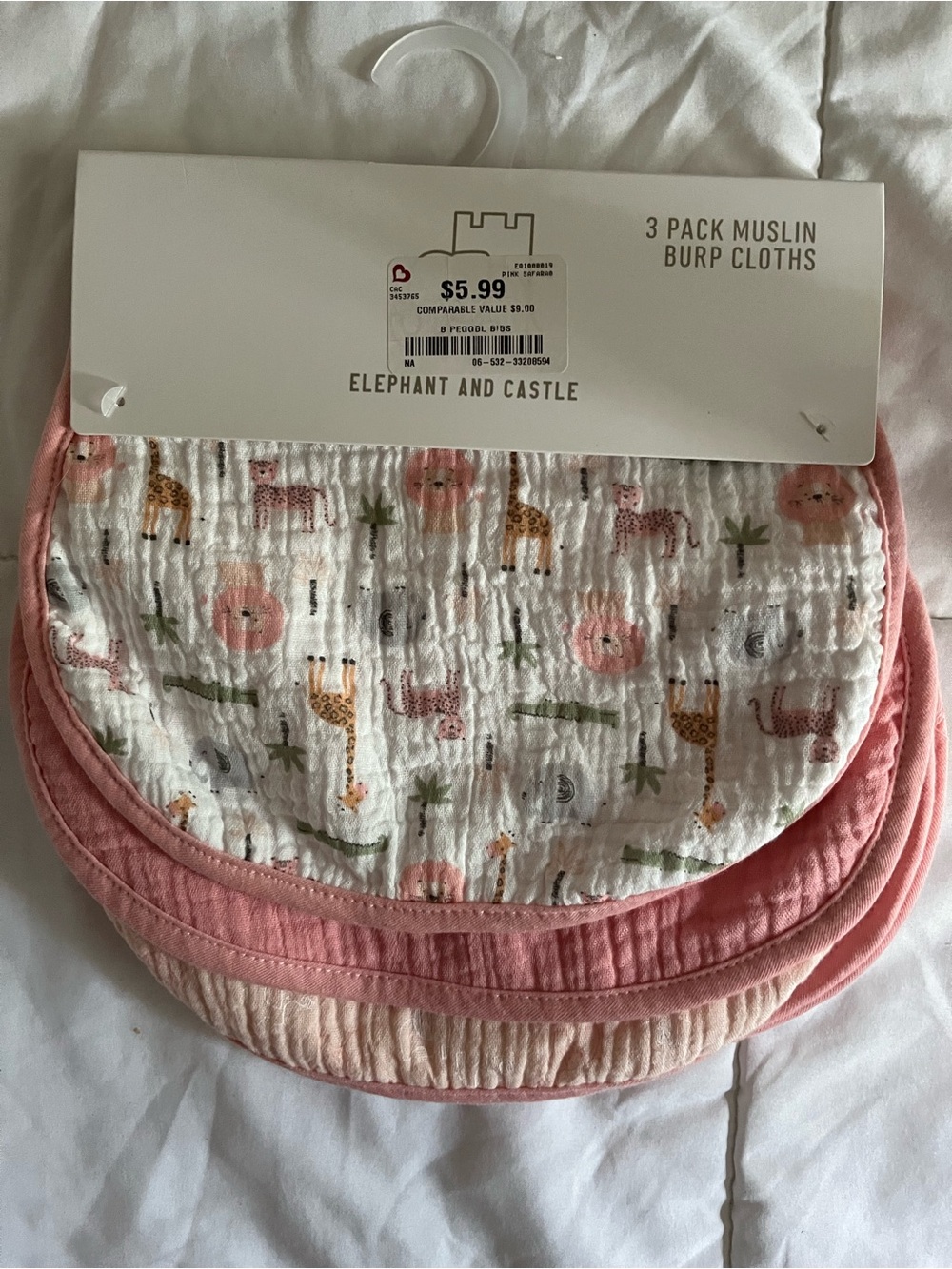 Pink Muslin Baby Bibs - 3 Pack